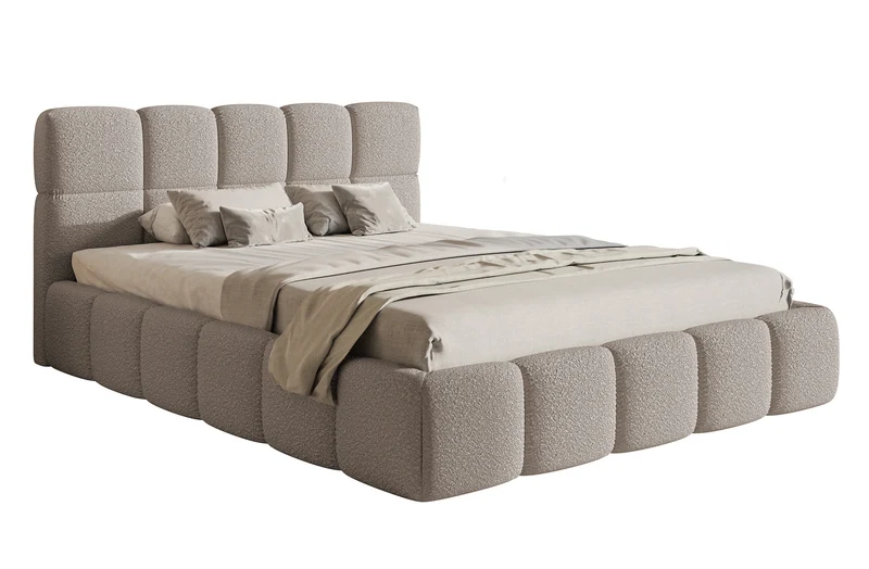 Gepolstertes Bett 120x200 cm Cloudy hellgrauer Bouclé