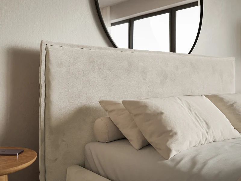 Polsterbett 180x200 cm Softie mit Stauraum, beige, wasserabweisender Samt, Metallrahmen
