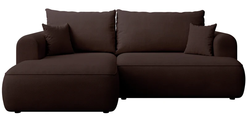 Ecksofa mit Schlaffunktion Ovo Mini, L-förmig, linksseitig, brauner Chenille, pflegeleicht