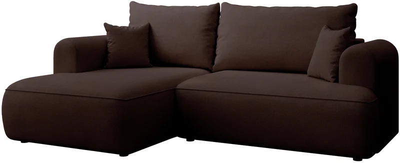 Ecksofa mit Schlaffunktion Ovo Mini, L-förmig, linksseitig, brauner Chenille, pflegeleicht