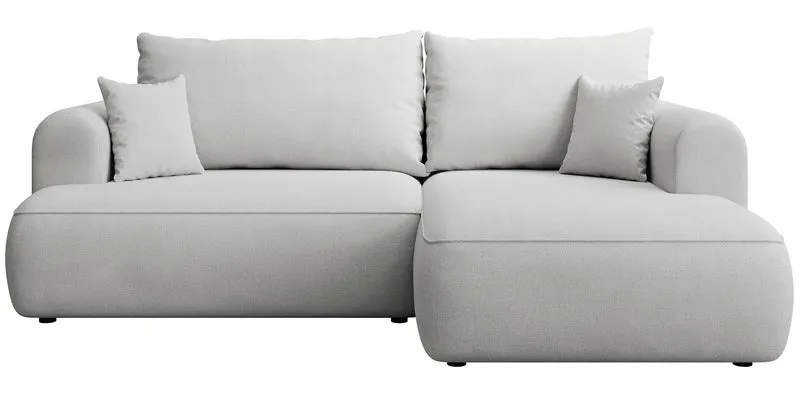 Ecksofa mit Schlaffunktion Ovo mini, L-förmig, rechtsseitig, hellgrauer Chenille-Stoff, pflegeleicht
