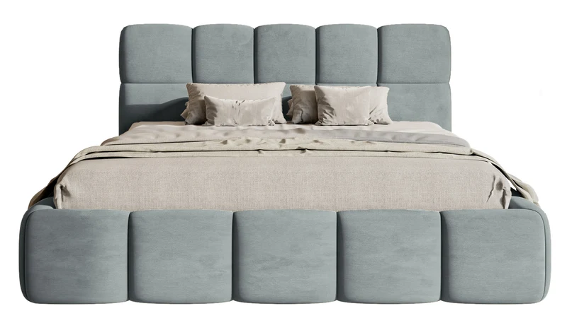 Gepolstertes Bett 120x200 cm Cloudy, grauer Velours, wasserabweisend und leicht zu reinigen