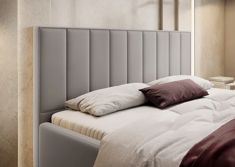 Polsterbett 160x200 cm Rinus mit Stauraum, hellbeige, aus hydrophobem Stoff