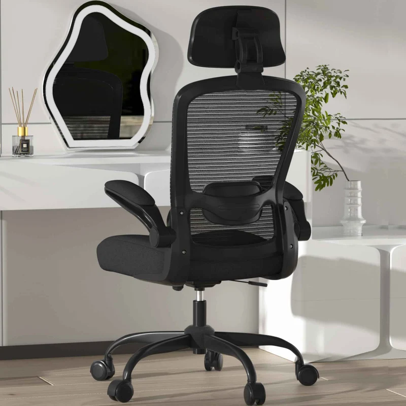Mimoglad Office Chair, Comfy Desk Chair - High Back Ergonomic Computer Chair with Adjustable Lumbar Support & Headrest, Flip-up Armrests for Guitar Playing (Black(Black Frame)) 🍁 All In One Marketplace Canada