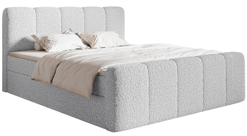 Kontinentalbett 200x200 cm Cloudy II mit Stauraum und Topper, hellgrauer Chenille-Stoff, hydrophob