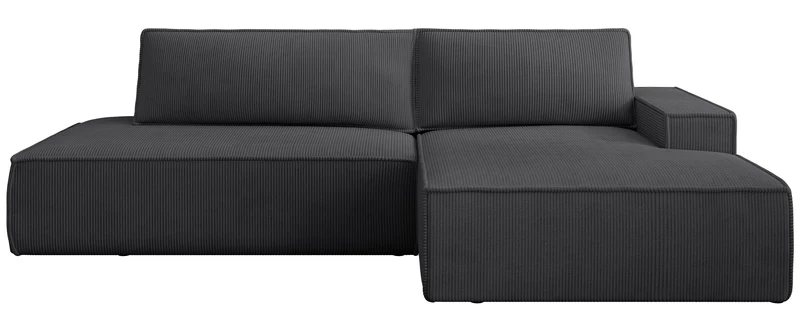Ecksofa mit Schlaffunktion Felicjo, L-förmig, rechtsseitig, mit Stauraum, dunkelgrauer Cordstoff