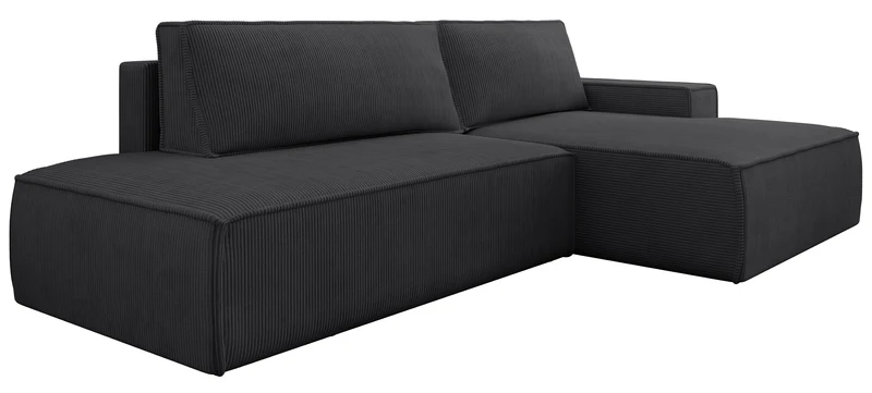 Ecksofa mit Schlaffunktion Felicjo, L-förmig, rechtsseitig, mit Stauraum, dunkelgrauer Cordstoff