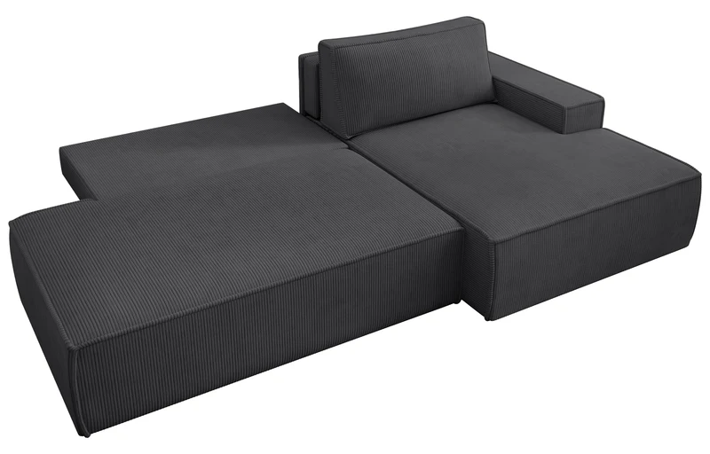Ecksofa mit Schlaffunktion Felicjo, L-förmig, rechtsseitig, mit Stauraum, dunkelgrauer Cordstoff