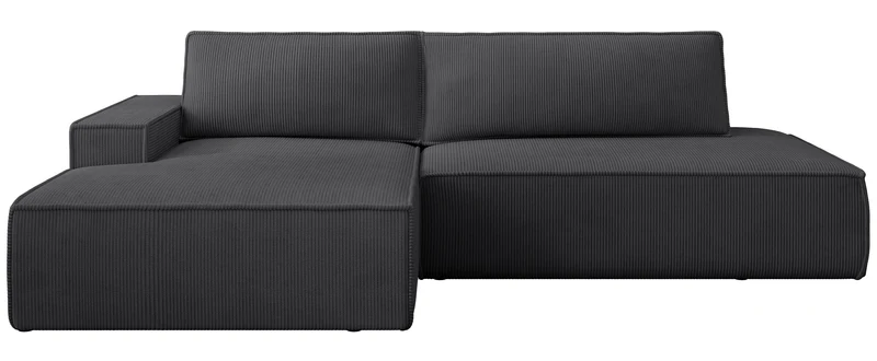 Ecksofa mit Schlaffunktion Felicjo, L-Form, linksseitig, mit Stauraum, dunkelgrauer Cordstoff