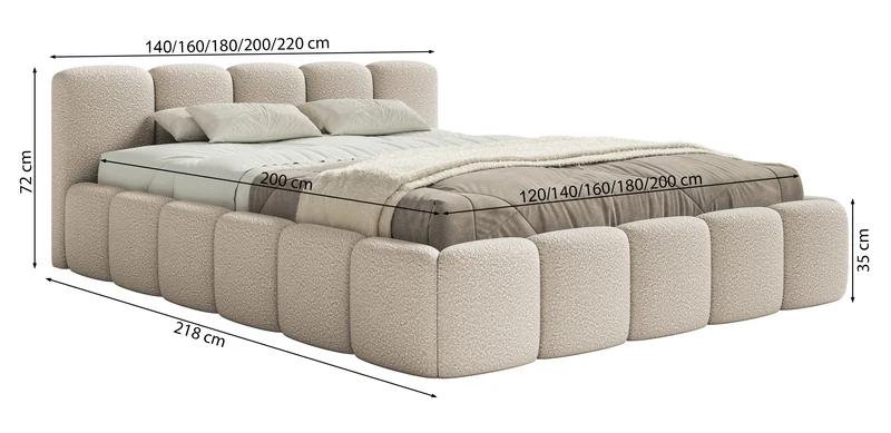 Gepolstertes Bett 120x200 cm Cloudy Low mit Stauraum, Metallrahmen, braunes Bouclé