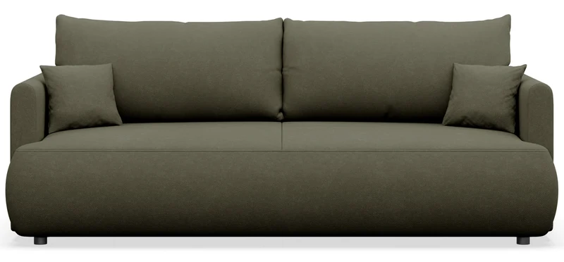 Dreisitziges ausklappbares Sofa Ovo Mini mit Stauraum, olivgrüner Chenille, leicht zu reinigen