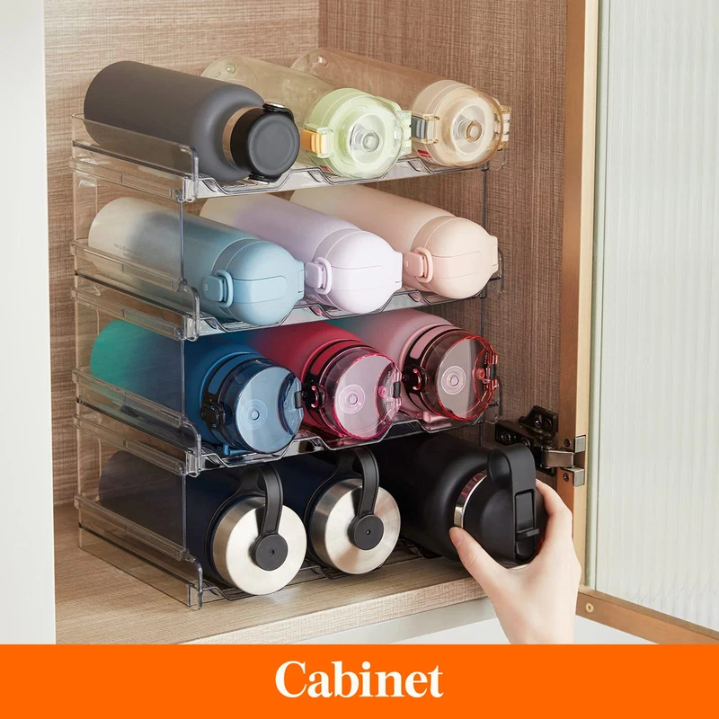 Lifewit Stackable Water Bottle Organizer for Cabinet, Freezer, Pantry - Plastic Cup Holder, Wine Racks for Kitchen Tabletop Storage, Cupboard, Office - Pack of 4, Each Rack Holds 3 Containers 🍁 All In One Marketplace Canada