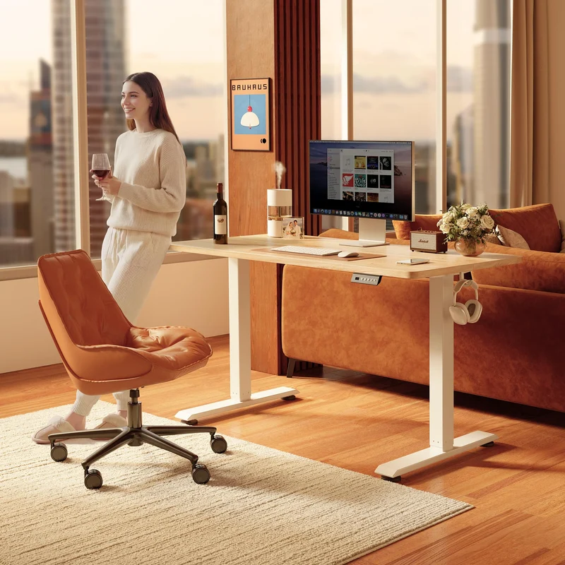 FEZIBO Standing Desk 47 x 24 Inch, Height Adjustable Desk with Memory Buttons, Electric Sit Stand Desk with 7th Gen Lift System, Home Office Table with Splice Board (Maple) 🍁 All In One Marketplace Canada