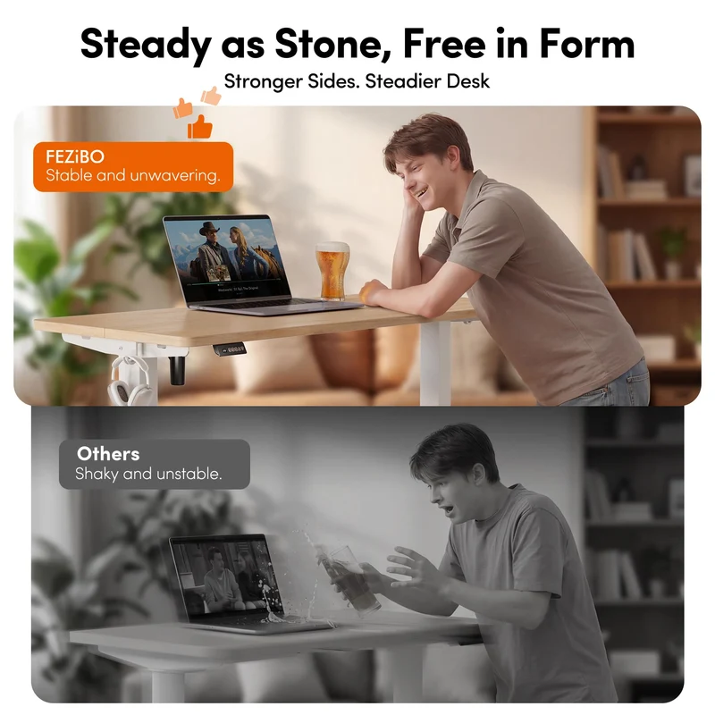 FEZIBO Standing Desk 47 x 24 Inch, Height Adjustable Desk with Memory Buttons, Electric Sit Stand Desk with 7th Gen Lift System, Home Office Table with Splice Board (Maple) 🍁 All In One Marketplace Canada