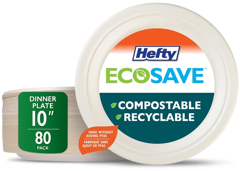 Hefty ECOSAVE Compostable Disposable Paper Plates Dinner 10", 80 Count 🍁 All In One Marketplace Canada