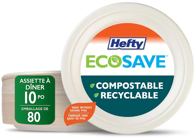 Hefty ECOSAVE Compostable Disposable Paper Plates Dinner 10", 80 Count 🍁 All In One Marketplace Canada