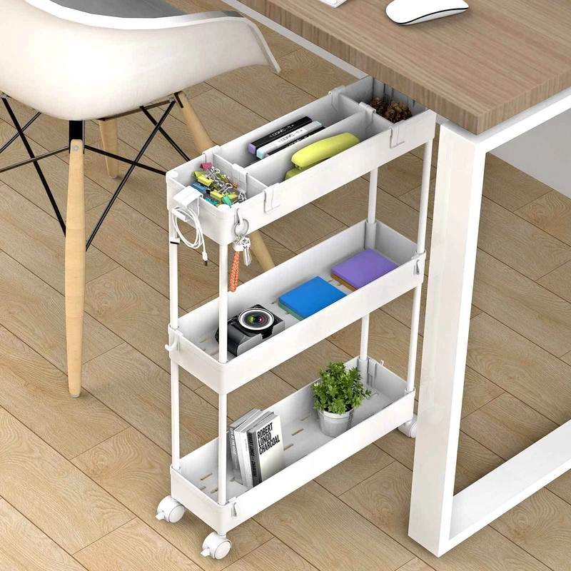 SPACELEAD Slim Storage Cart,3 Tier Bathroom Rolling Utility Cart Storage Organizer Slide Out Cart, Mobile Shelving Unit Organizer Trolley for Office Bathroom Kitchen Laundry Room Narrow Places, White 🍁 All In One Marketplace Canada