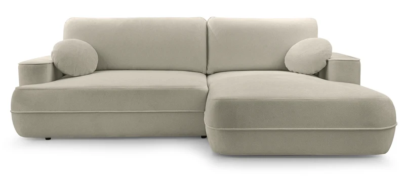 Ecksofa mit Schlafunktion Fuerro, L-förmig, rechtsseitig, mit Stauraum, hellbraun, geflochten, wasserabweisend