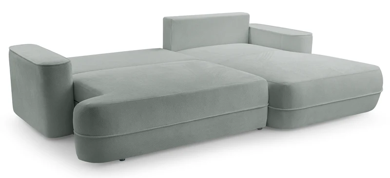 Ecksofa mit Schlaffunktion Fuerro, L-förmig, rechtsseitig, mit Stauraum, grau-beige, geflochten, wasserabweisend