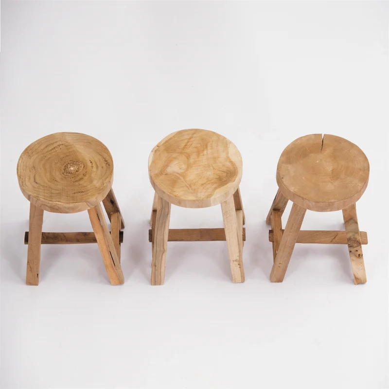 RUNDER HOCKER "LEVI" | Teak, 30 cm | Holz Schemel, Blumen Hocker