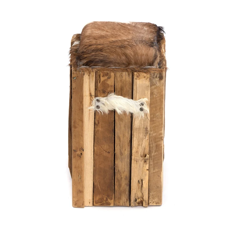 ZIEGEN FELL HOCKER "PETER" | Teakholz, 45 cm | Fellhocker, Sitzhocker