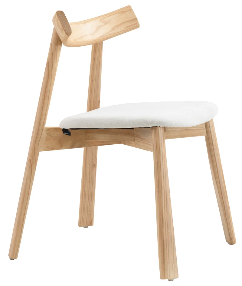 Holzstuhl für das Esszimmer Delify mit leicht zu reinigendem Stoff in cremefarbenem Chenille/natürliche Eiche