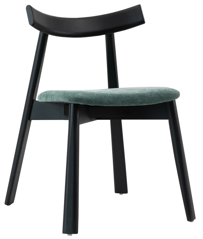 Holzstuhl für das Esszimmer Delify mit leicht zu reinigendem Stoff in dunkelgrünem Chenille/Schwarz