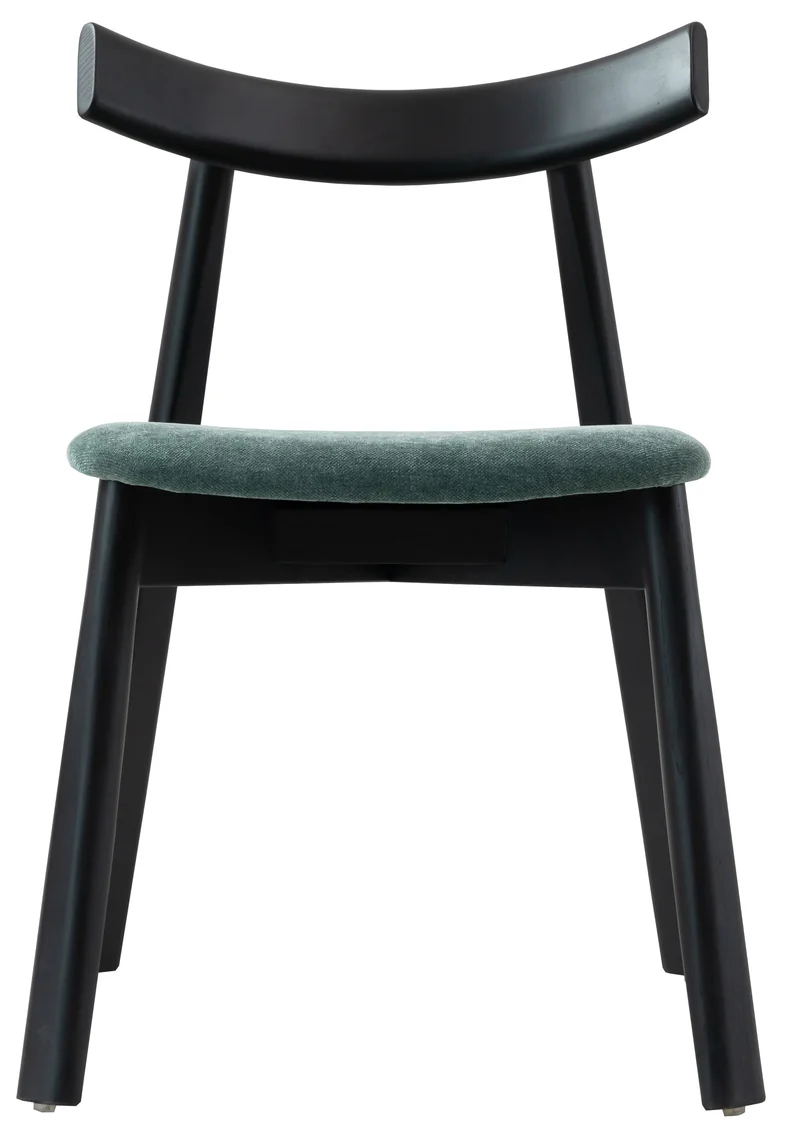 Holzstuhl für das Esszimmer Delify mit leicht zu reinigendem Stoff in dunkelgrünem Chenille/Schwarz
