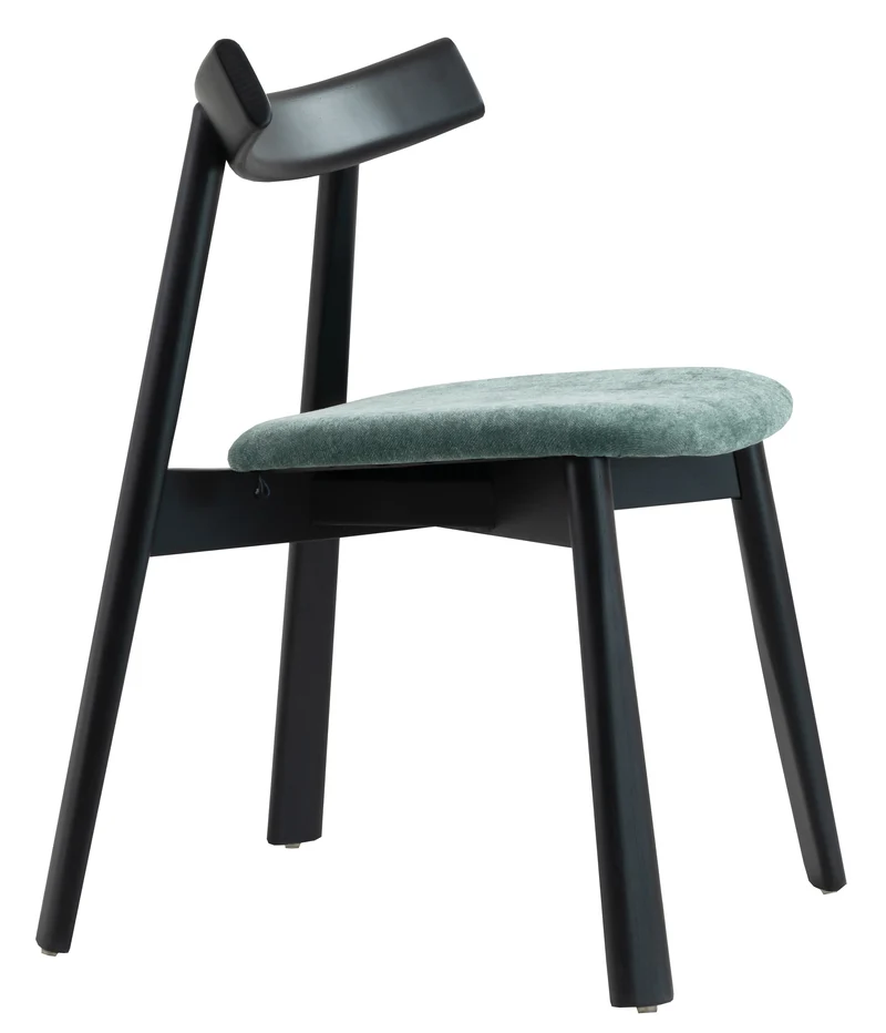 Holzstuhl für das Esszimmer Delify mit leicht zu reinigendem Stoff in dunkelgrünem Chenille/Schwarz
