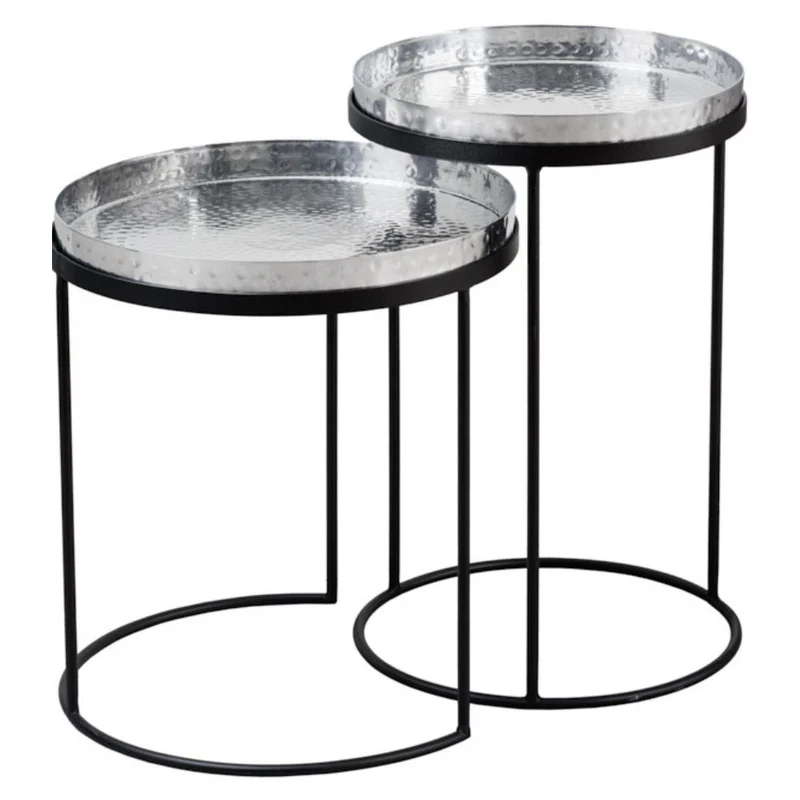 Modernes 2er Set Beistelltisch MARTELLO schwarz silber