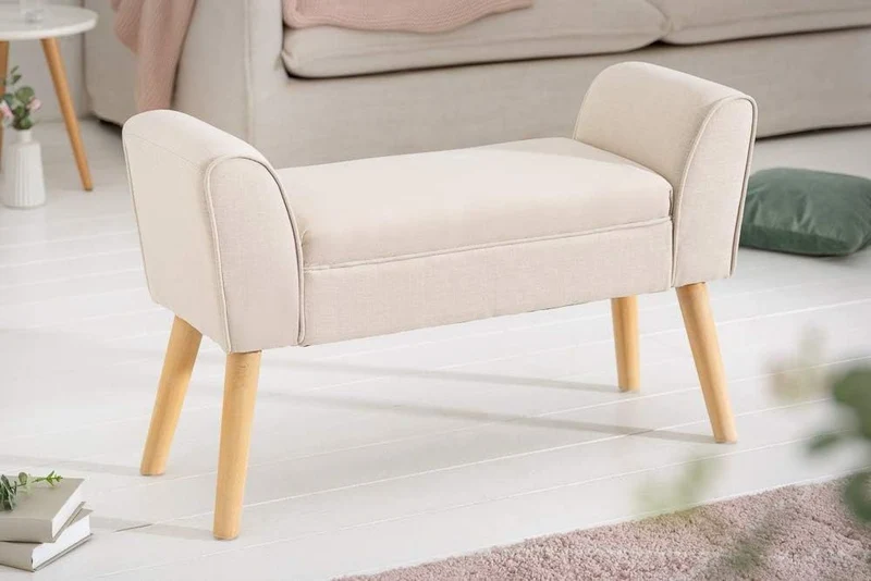 Elegante Sitzbank CAROLIN 90cm beige Polsterbank Armlehne