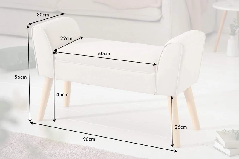 Elegante Sitzbank CAROLIN 90cm beige Polsterbank Armlehne