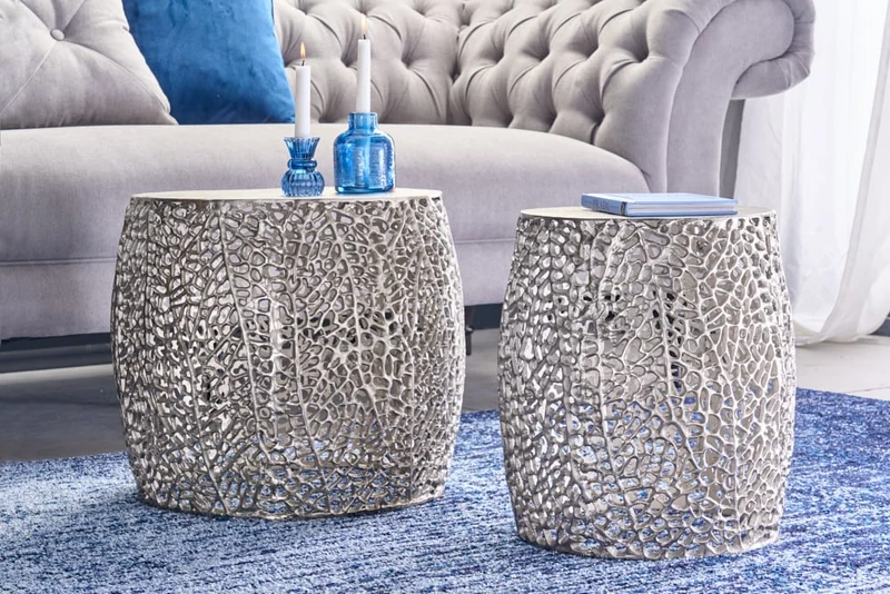 Extravagantes 2er Set Couchtisch RIXOS silber Metall Handarbeit