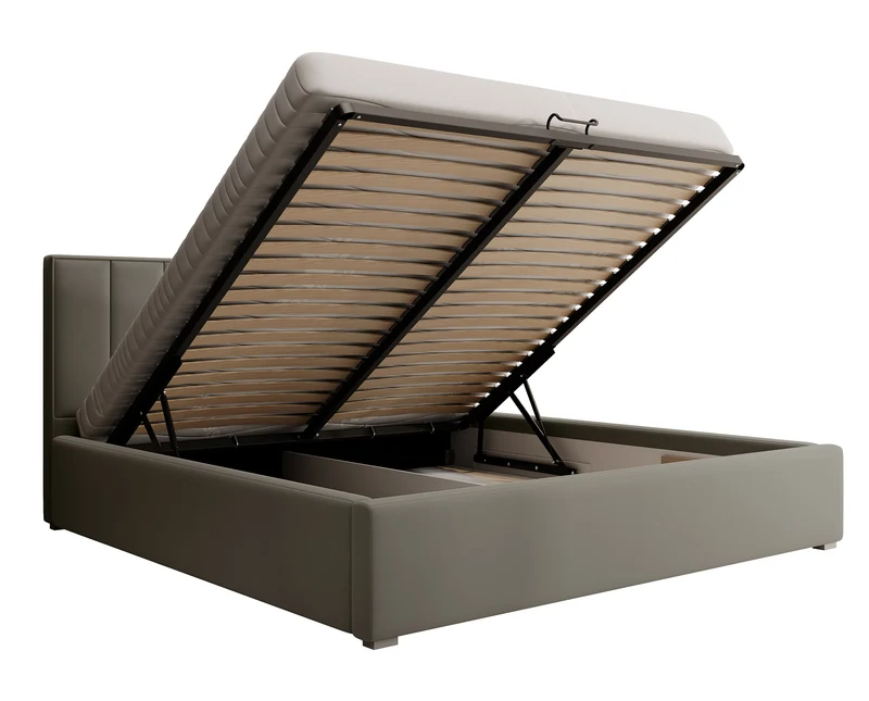 Polsterbett 180x200 cm Rinus mit Stauraum, beige aus hydrophobem Stoff