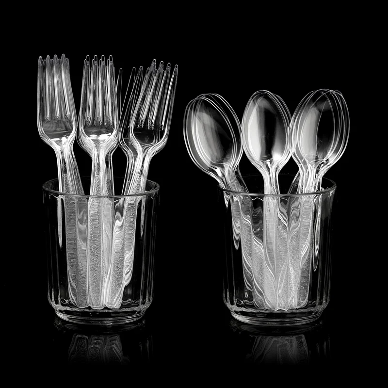 Plastic Forks and Spoons Set - (Bulk Pack 360 Pcs) Clear Plastic Cutlery Utensils Heavy Duty, 180 Forks and 180 Spoons, Silverware Sets for Party Supplies, Dinners, Take-Out, Catering, Food Services 🍁 All In One Marketplace Canada