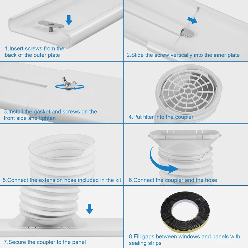 Portable Air Conditioner Window Kit with 5.9" Exhaust Hose, Portable AC Window Vent Kit for Sliding Window Seal with PVC Plate, Universal Coupler Fits 5.9 & 5.1 Inch Diameter Exhaust Hose 🍁 All In One Marketplace Canada