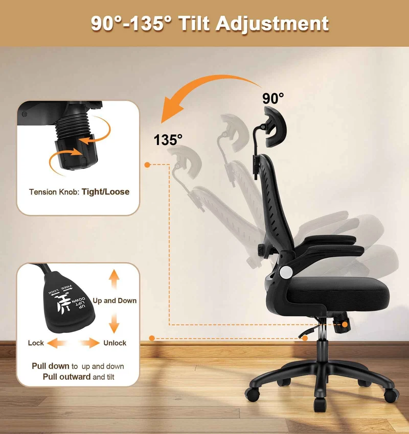 Office Chair, SPRDENG Ergonomic Office Chair with Two-Way Adjustable Lumbar Support & Headrest, High Back S-Shaped Computer Chair with Flip-up Padded Armrests, Swivel Task Chair for Home Office 🍁 All In One Marketplace Canada