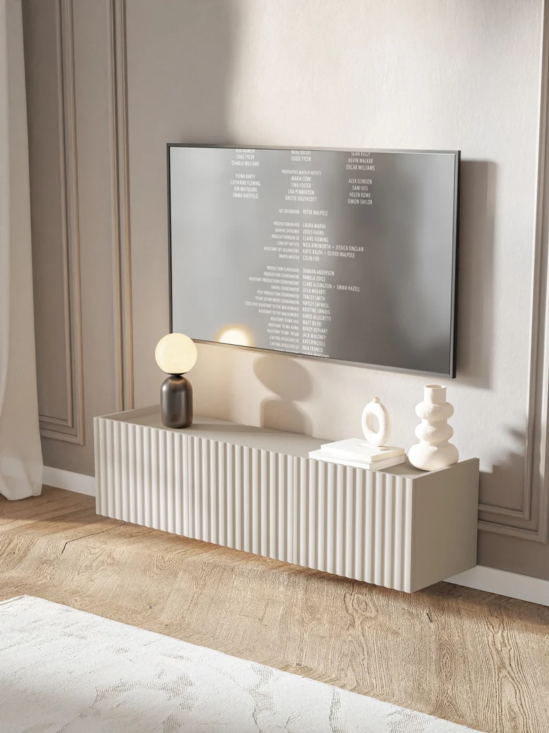Hängender dreitüriger TV-Schrank Fiorra 144 cm Kaschmir
