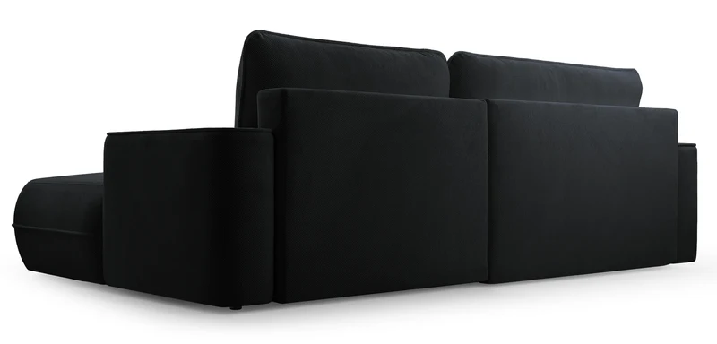 Ecksofa mit Schlaffunktion Fuerro, L-förmig, rechtsseitig, mit Stauraum, schwarz, wasserabweisendes Geflecht