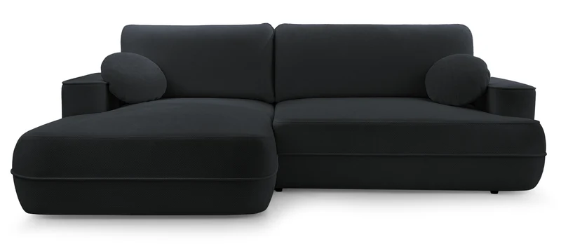 Ecksofa mit Schlaffunktion Fuerro, L-förmig, linksseitig, mit Stauraum, schwarz, wasserabweisendes Geflecht