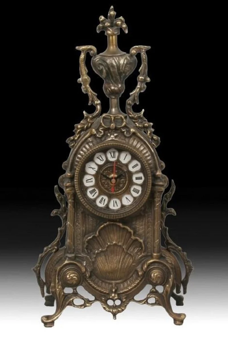 Casa Padrino Luxus Barock Tischuhr Antik Bronze H. 39 cm - Barock Deko Accessoires