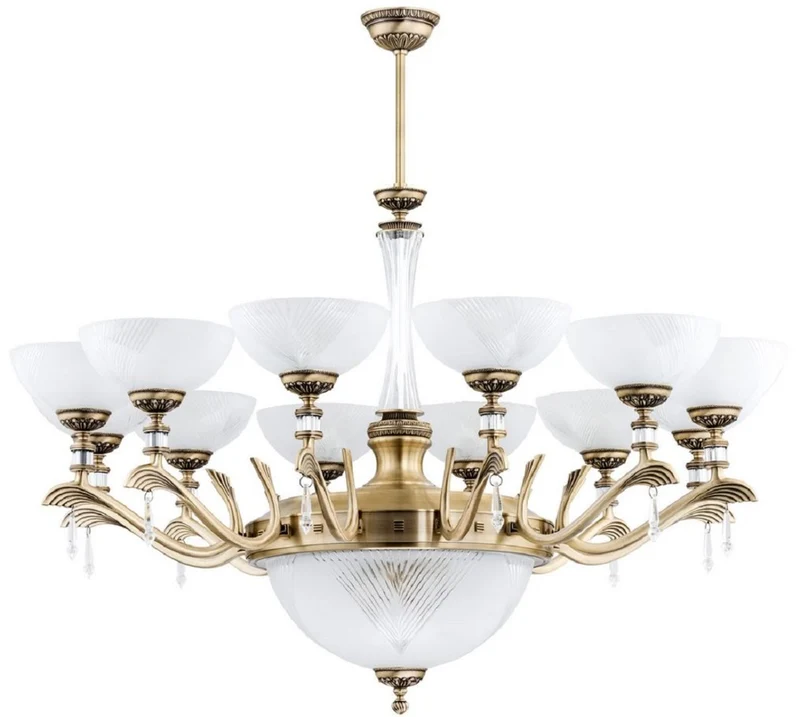 Casa Padrino Luxus Barock Kristall Kronleuchter Messing mit Patina / Weiß Ø 102 cm