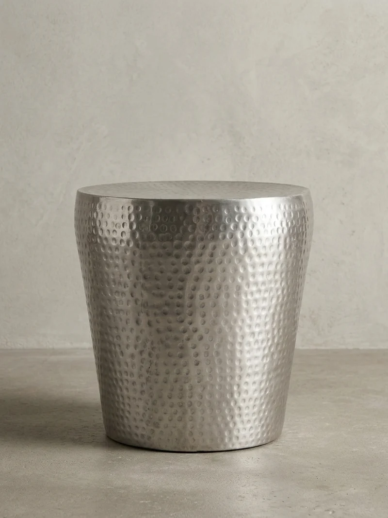 Beistelltisch – Rund Silber Aluminium Hammerschlag 42 cm orientalisch
