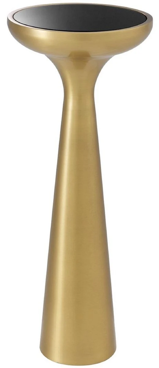 Casa Padrino Luxus Beistelltisch Messing / Schwarz Ø 29 x H. 71,5 cm - Runder Edelstahl Tisch mit Glasplatte - Wohnzimmer Möbel