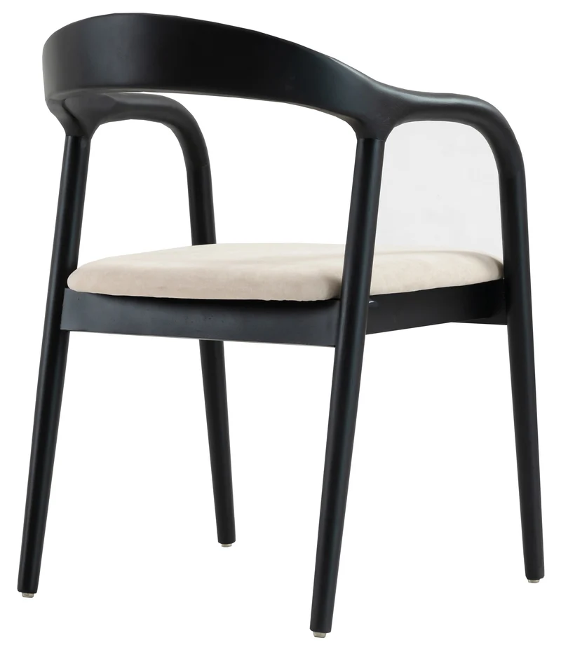 Holzstuhl für das Esszimmer Battione aus leicht zu reinigendem Stoff, beiger Samt/schwarz