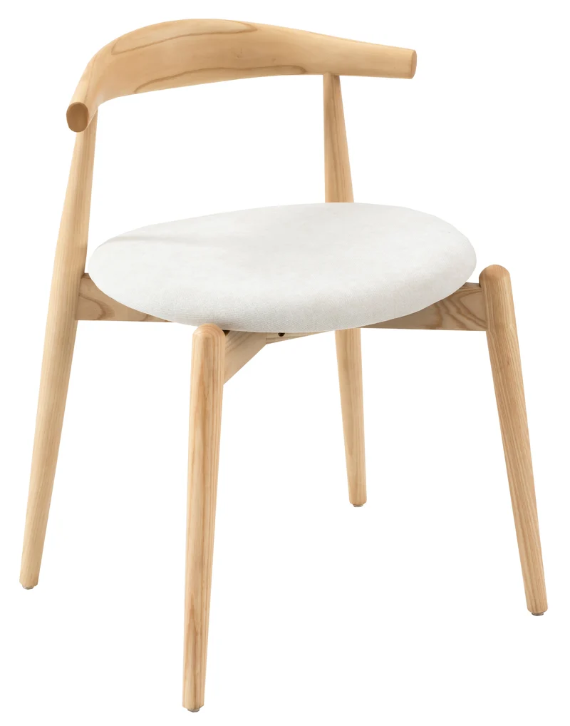 Holzstuhl für das Esszimmer Perally mit pflegeleichtem Stoff in cremefarbenem Chenille/Natur-Eiche