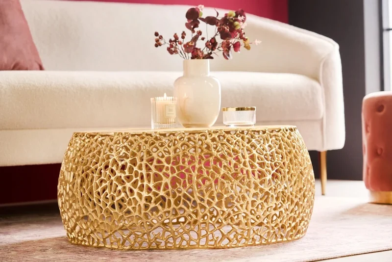 Extravaganter Couchtisch RIXOS ca.73cm gold Metall Handarbeit