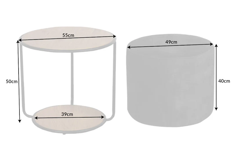 Modernes 2-tlg. Set DUE 55cm - Couchtisch und Hocker