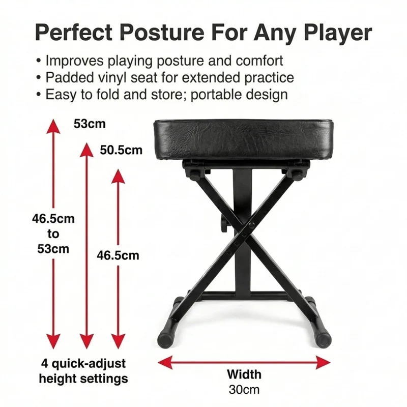 RockJam KB100 Adjustable Padded Keyboard Bench, X-Style, Black 🍁 All In One Marketplace Canada