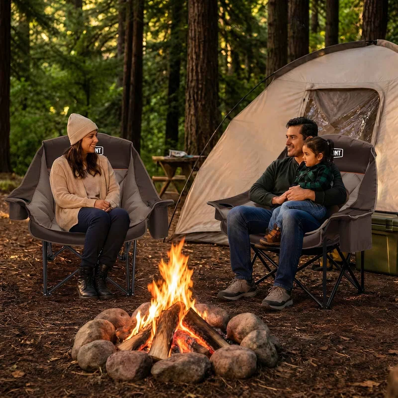 Overmont Oversized XL Camping Chair for Adults - 450lbs Support Heavy-Duty Padded Folding Chair with Side Pocket Cup Holder Cooling Bag for Outdoor Sports Garden Beach Fishing Lawn Khaki 2pcs 🍁 All In One Marketplace Canada